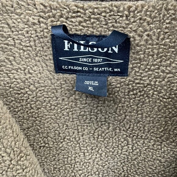 Filson Men's Sherpa Fleece Jacket XL Olive Drab Tan Full Zip Pockets Durable War - Picture 4 of 6